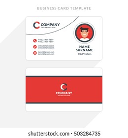 Creative and Clean Double-sided Business Card Template. Red and Black Colors. Flat Design Vector Illustration. Stationery Design
