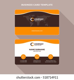 Creative and Clean Double-sided Business Card Template. Orange and Brown Colors. Flat Design Vector Illustration. Stationery Design
