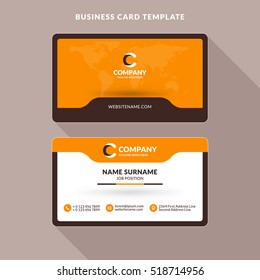 Creative and Clean Double-sided Business Card Template. Orange and Brown Colors. Flat Design Vector Illustration. Stationery Design