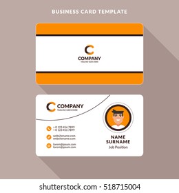 Creative and Clean Double-sided Business Card Template. Orange and Brown Colors. Flat Design Vector Illustration. Stationery Design