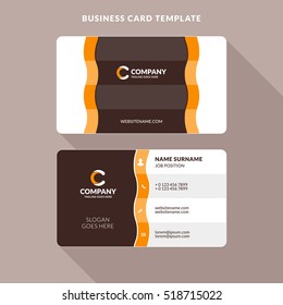 Creative and Clean Double-sided Business Card Template. Orange and Brown Colors. Flat Design Vector Illustration. Stationery Design