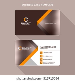 Creative and Clean Double-sided Business Card Template. Orange and Brown Colors. Flat Design Vector Illustration. Stationery Design