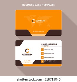 Creative and Clean Double-sided Business Card Template. Orange and Brown Colors. Flat Design Vector Illustration. Stationery Design