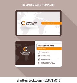 Creative and Clean Double-sided Business Card Template. Orange and Brown Colors. Flat Design Vector Illustration. Stationery Design