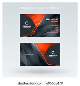 Creative and clean double-sided business card vector template with abstract background. Red and black color theme. Flat design vector mockup. Stationery design