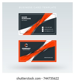 Creative and clean double-sided business card vector template with abstract background. Red and black color theme. Flat design vector mockup. Stationery design
