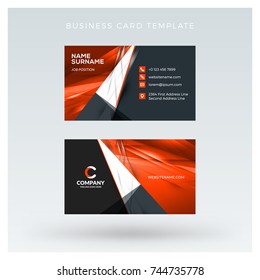 Creative and clean double-sided business card vector template with abstract background. Red and black color theme. Flat design vector mockup. Stationery design