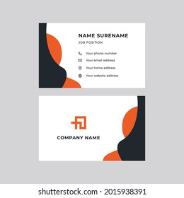Creative and Clean Double-sided Corporate Business Card Template. Orange and Black Colors. Stationery Design