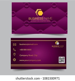 Creative and Clean Double-sided purple Business Card Template. Gold Colors. Flat Design Vector Illustration. Stationery Design. Can be adapt to Brochure, Annual Report, Magazine Poster, business card.