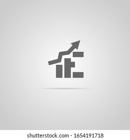 Diseño del logotipo del gráfico financiero E de letra creativa y limpia con flecha. Plantilla de logotipo del gráfico de gráficos y del símbolo de crecimiento. Icono de la ilustración financiera para el logotipo empresarial. Vector de éxito de mercado aislado en gris.