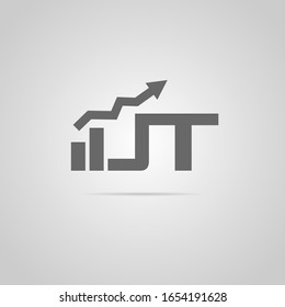Creative and clean letter JT, UT financial chart logo design with arrow. Graph chart and growth symbol logo template. Finance illustration for business logo icon. Market success vector.