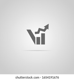Creative and clean letter V financial chart logo design with arrow. Graph chart and growth symbol logo template. Finance illustration for business logo icon. Market success vector Isolated on gray.