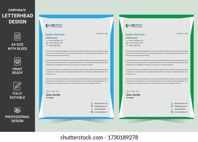 Creative and Clean letterhead Template design. Stationery Printe Design. 
corporate Elegant letterheads design in minimalist style. Flat Design A4 -Vector Illustration.