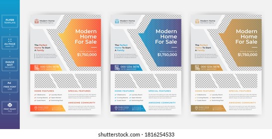 Creative and clean real estate flyer for real estate and property business with 3 color variation template