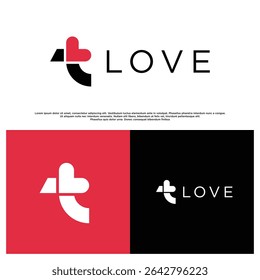Creative and clean T Love logo mark, designed for modern businesses in love-themed, fashion, or lifestyle markets.