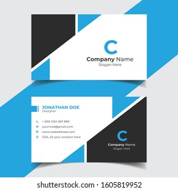 Creative and Clean Vector Business Card Template.Blue modern business and name card template vector design. Double-sided Business Card Template.Contact card for company two sided black and white.