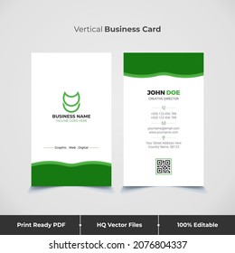 Creative and clean vertical business card design and vertical print template with green color mockup