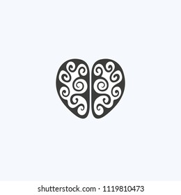 Creative clever brain in a graphic style with curls. Business idea, brainstorming. Vector illustration. Logotype, Logo