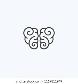 Creative clever brain in a graphic style with curls. Business idea, brainstorming. Vector illustration. Logotype, Logo