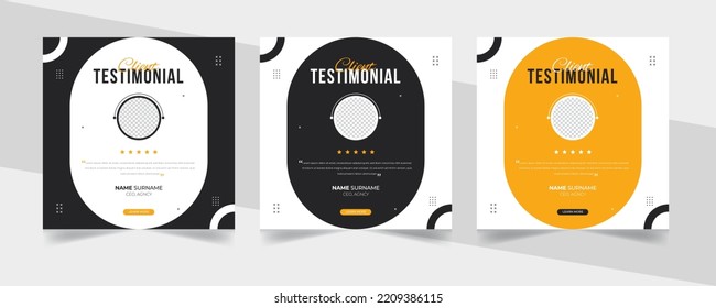 Creative client testimonial social media post design. Customer service feedback review or testimonial social media post or web banner with color variation template.