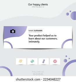 Diseño de publicaciones en redes sociales con testimonios de clientes creativos. Comentarios de los clientes sobre la plantilla de banner de las redes sociales.