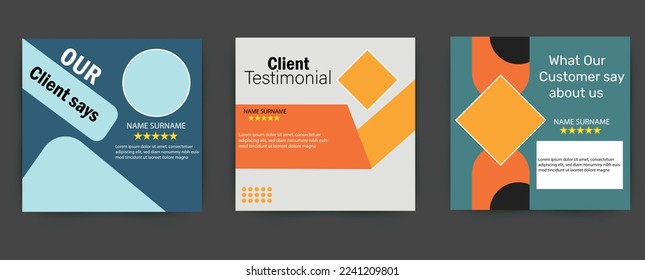 Creative client testimonial social media post design. Customer feedback testimonial social media post web banner template.