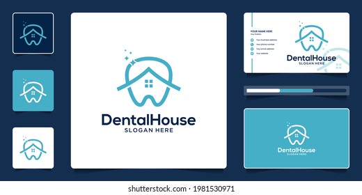 Creative Clinic Dental Logo With Line Arty Style. Health Dental Logo Design And Business Card.