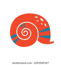 Creative clip art with seashell. Cute cartoon of mollusk illustration in flat style. Simple minimal modern sticker for children clothes design, banner, card. Ocean kawaii animal, underwater life.