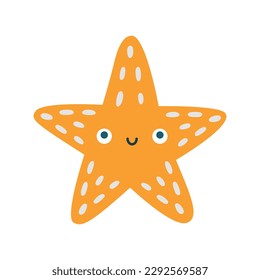 Creative clip art with starfish. Cute kid's cartoon vector illustration in flat style. Simple minimal modern sticker for children clothes design, banner, card. Ocean kawaii animal, underwater life.