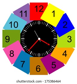 Creative clock face design modern colorful.