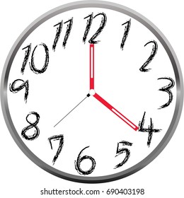 Creative clock face. Hand drawn font design.