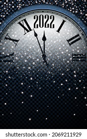 Creative clock hands showing 2022 year. Transparent background. Vector holiday illustration.