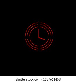 Creative clock, time icon on black backround