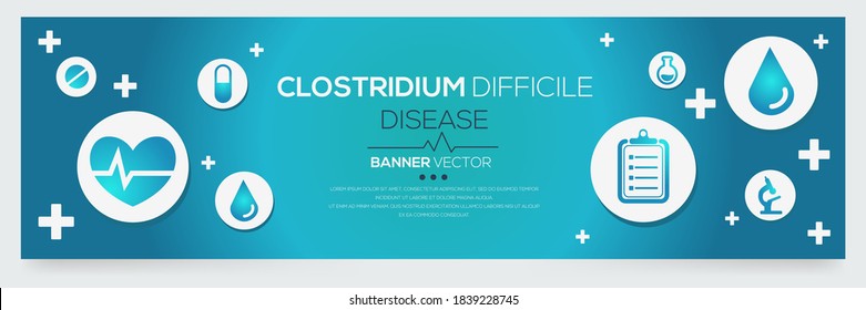 Creative (Clostridium Difficile) disease Banner Word with Icons ,Vector illustration.	