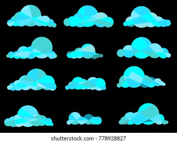 Creative cloud background for your business. Low poly cloud. Set of Cloud Icons in trendy flat style isolated on black background. Vector illustration.