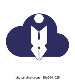 Creative cloud pen with human sign logo design template. Human character and Pen logo.