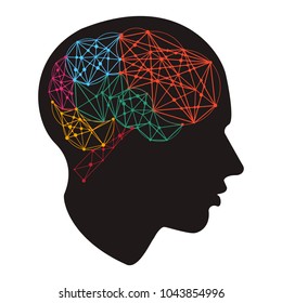 Creative cloud polygon brain and creative head. Business icon style, vector