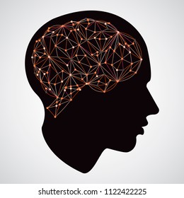 Creative cloud polygon brain and creative head. Business icon style, vector