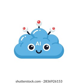 Creative cloud-based artificial intelligence character featuring tech sensors, ideal for representing intelligent networks, data analytics, and smart cloud services.