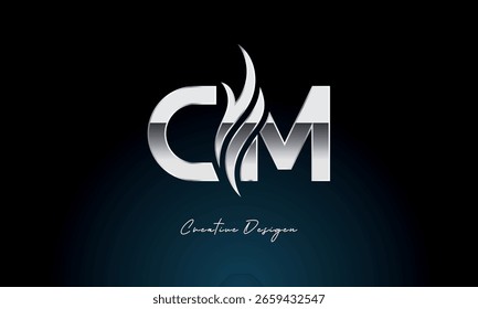 Criativo CM Carta Chama Logotipo Negrito Metálico Monograma com Fogo Símbolo para Premium Chrome Branding e Identidade Visual