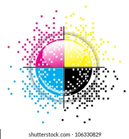 Creative CMYK pixelated design over white