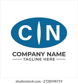 Concepto creativo del logotipo de la letra del cn en óvalo azul con el marcador de posición para el nombre de la compañía y el lema