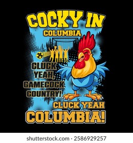 Creative cock t shirt design with a bold rooster mascot and abstract feathers perfect for chicken t shirt designs lovers and farmstead enthusiasts who enjoy vintage styles