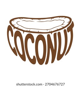 A creative coconut design using the word coconut to form the coconut shape.