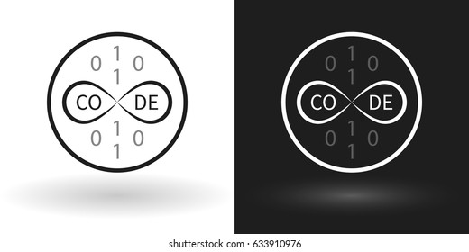 Creative code icon using the sign of infinity in white and black version. Can be used in digital innovation, marketing, programming, management, and also for infographics
