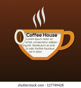 Creative coffee background in applique technique with place for your text. Vector illustration.