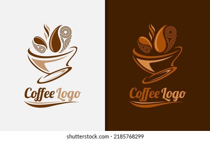 Creative Coffee Bean and Cup Logo Design with Abstract Modern Shape Concept.