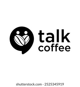 Creative coffee chat logo. happy drink design icon concept