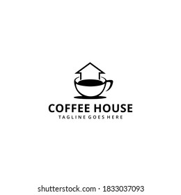 Creative Coffee cup with house logo design Vector sign illustration template
