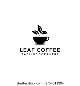 Creative Coffee cup with leaf logo design Vector sign illustration template